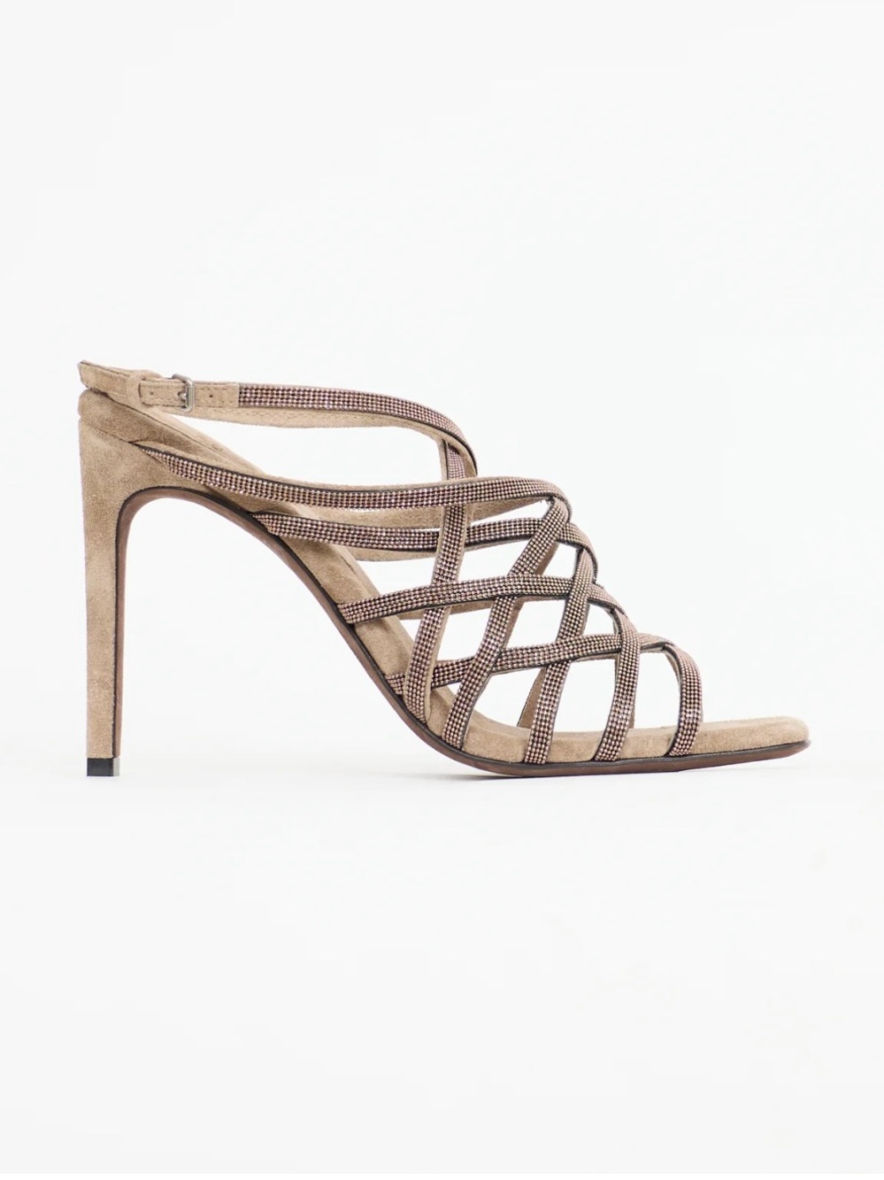 Brunello Cucunelli Monili Strappy High Heel Suede Sandals Tan Retail $2100